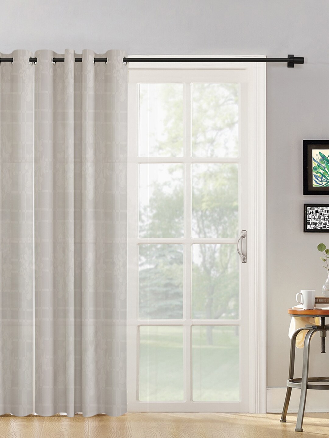 

HOSTA HOMES Cream-Coloured Single Floral Long Door Curtain