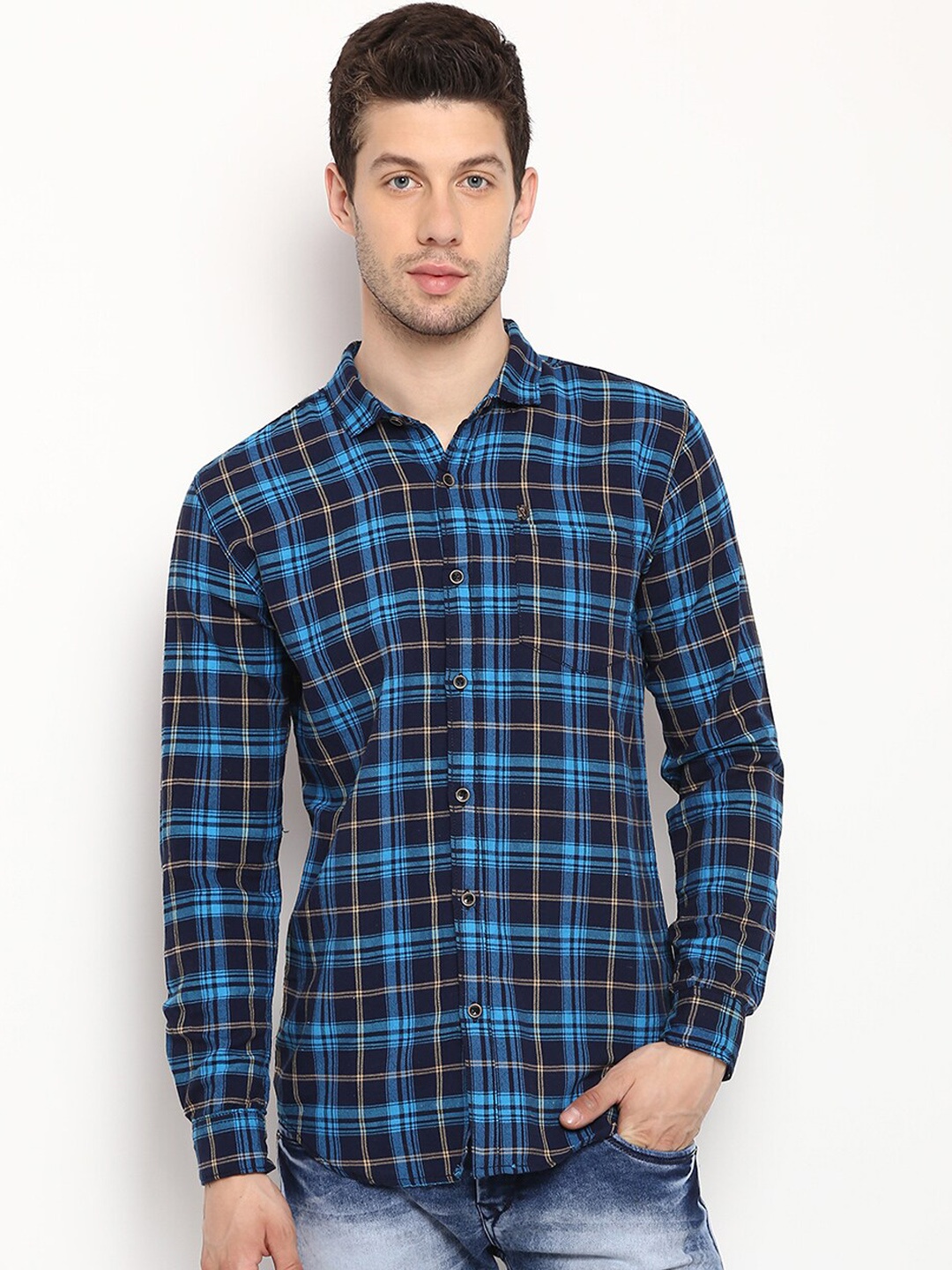 

V2 Value & Variety Men Blue Tartan Checks Checked Casual Shirt