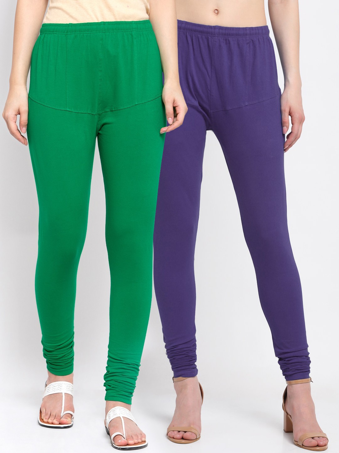 

KLOTTHE Women Pack Of 2 Blue & Green Solid Churidar-Length Cotton Ankle-Length Leggings