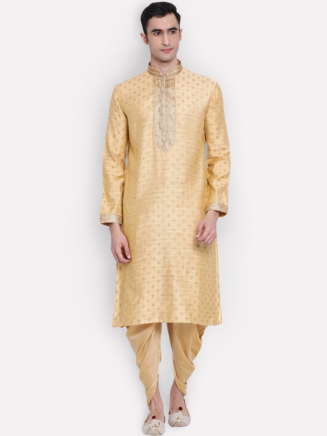 Sanwara Men Gold-Toned Ethnic Motifs Thread Work Kurta with Dhoti Pants