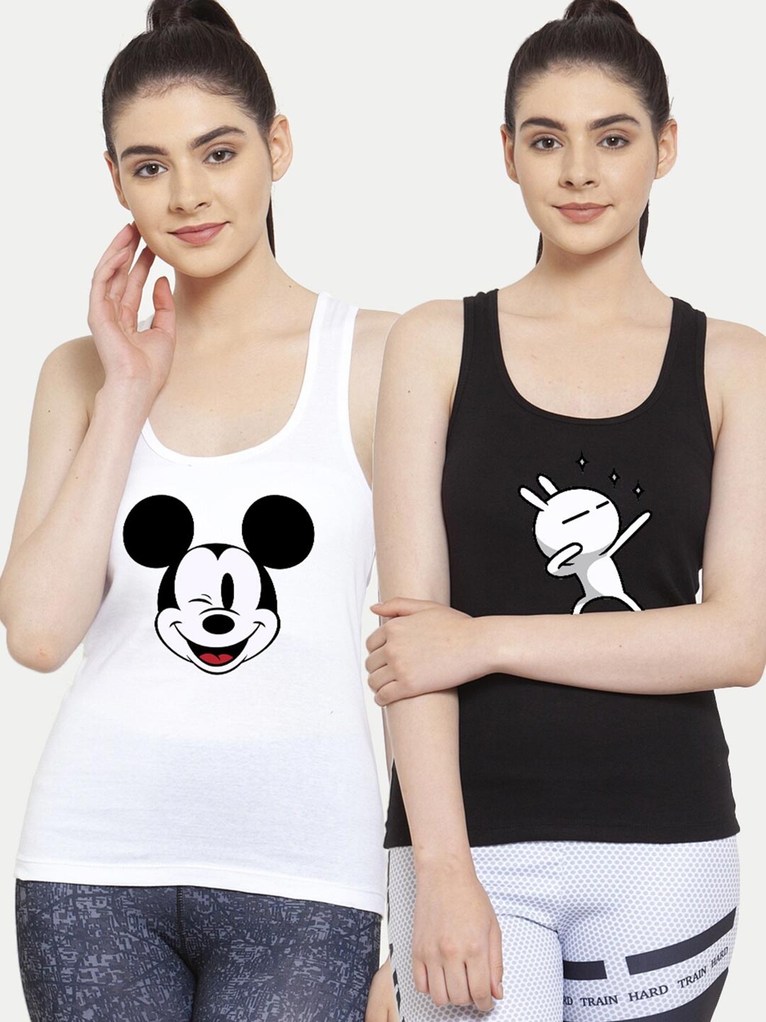 

Friskers White & Black Pack of 2 Printed Tank Top