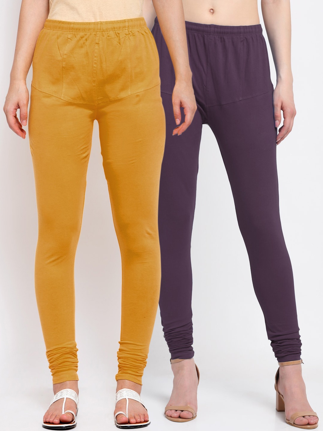 

KLOTTHE Women Pack Of 2 Solid Churidar-Length Cotton Leggings, Purple