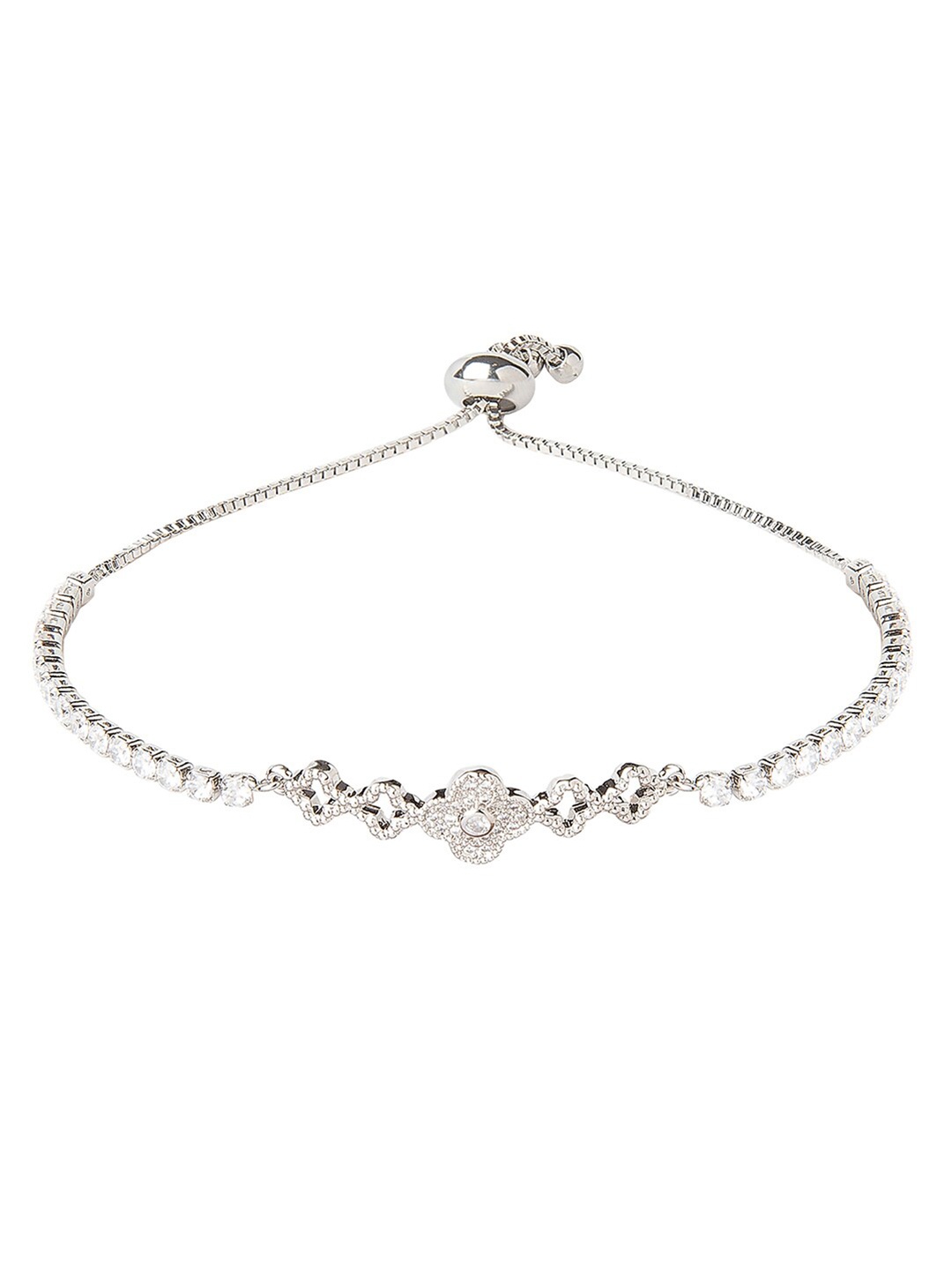 

Moon Dust Women Silver-Toned Brass American Diamond Silver-Plated Charm Bracelet