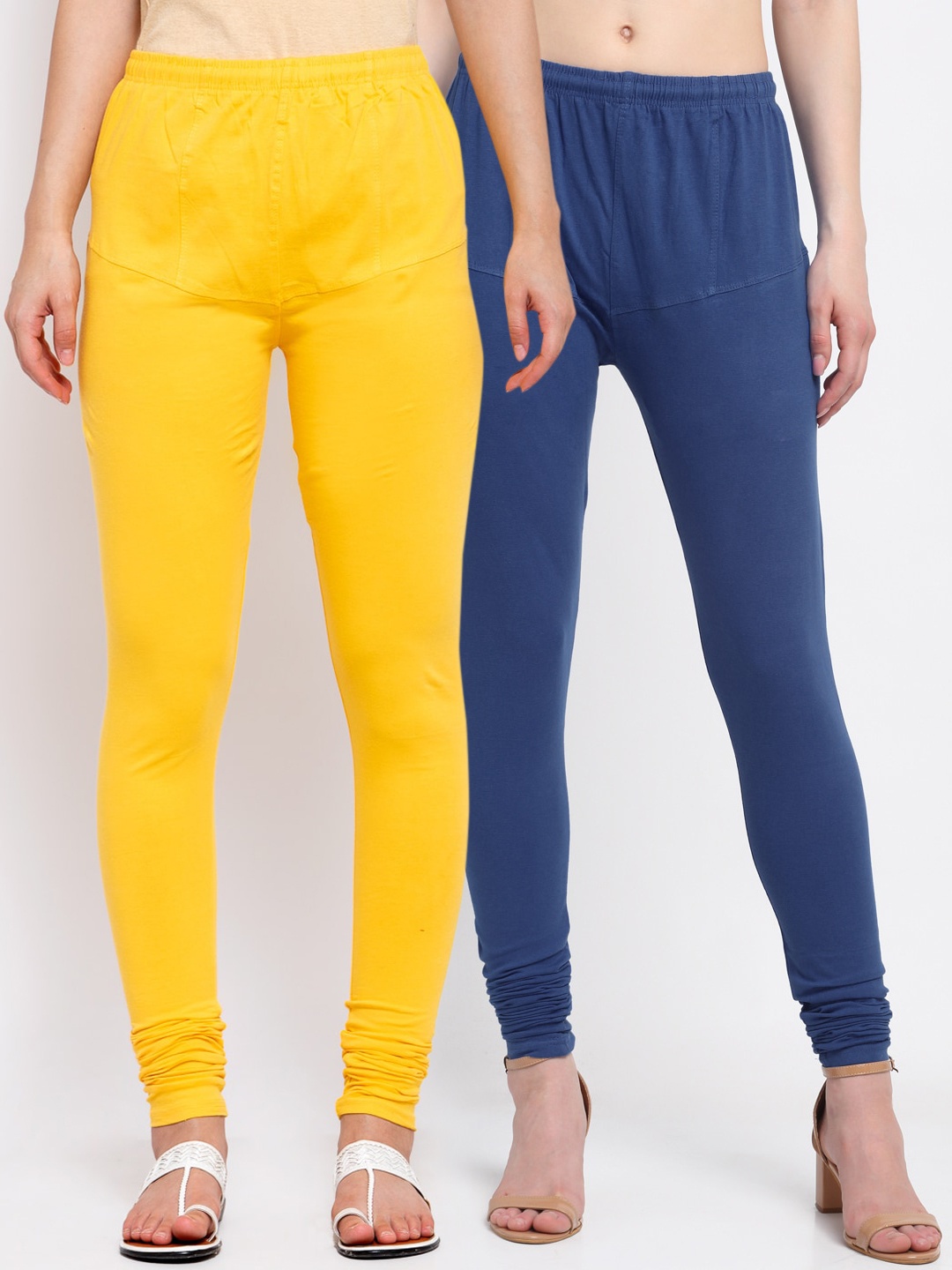 

KLOTTHE Women Pack Of 2 Solid Cotton Churidar-Length Leggings, Blue