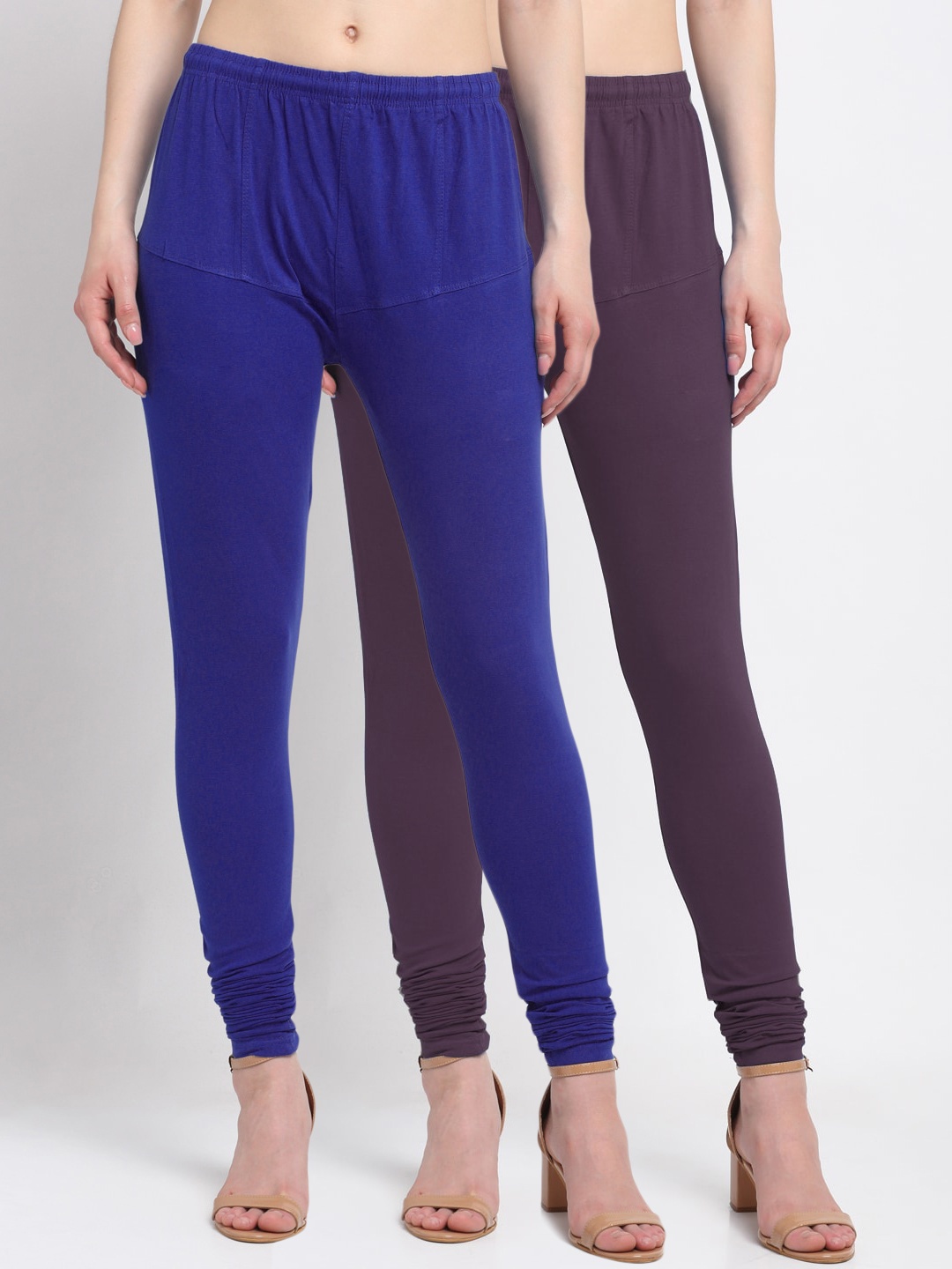 

KLOTTHE Women Pack Of 2 Solid Churidar-Length Cotton Leggings, Blue