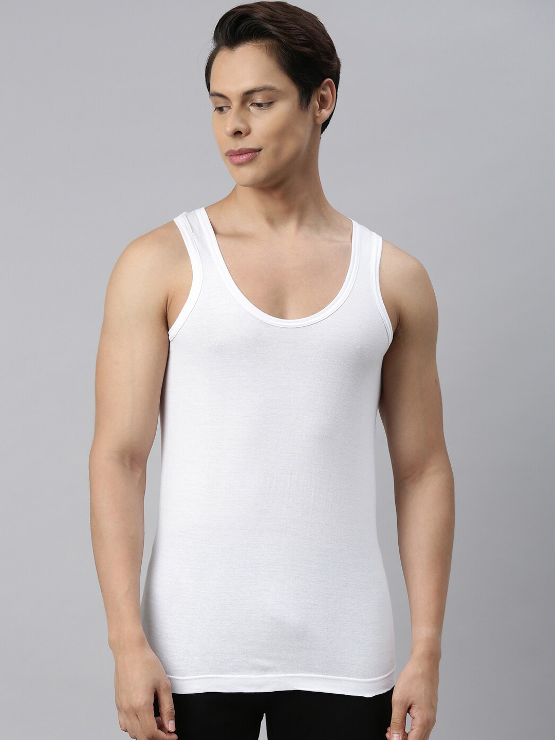 

VIP Men White Solid Cotton Innerwear Vest