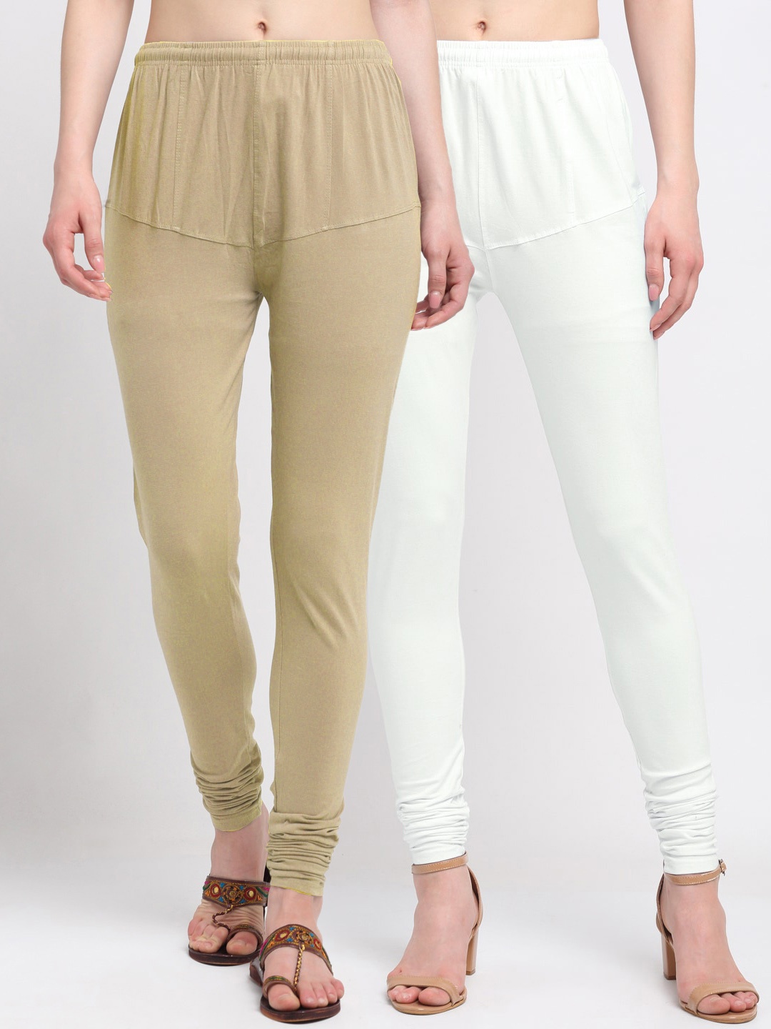 

KLOTTHE Women Pack Of 2 Solid Cotton Churidar-Length Leggings, White