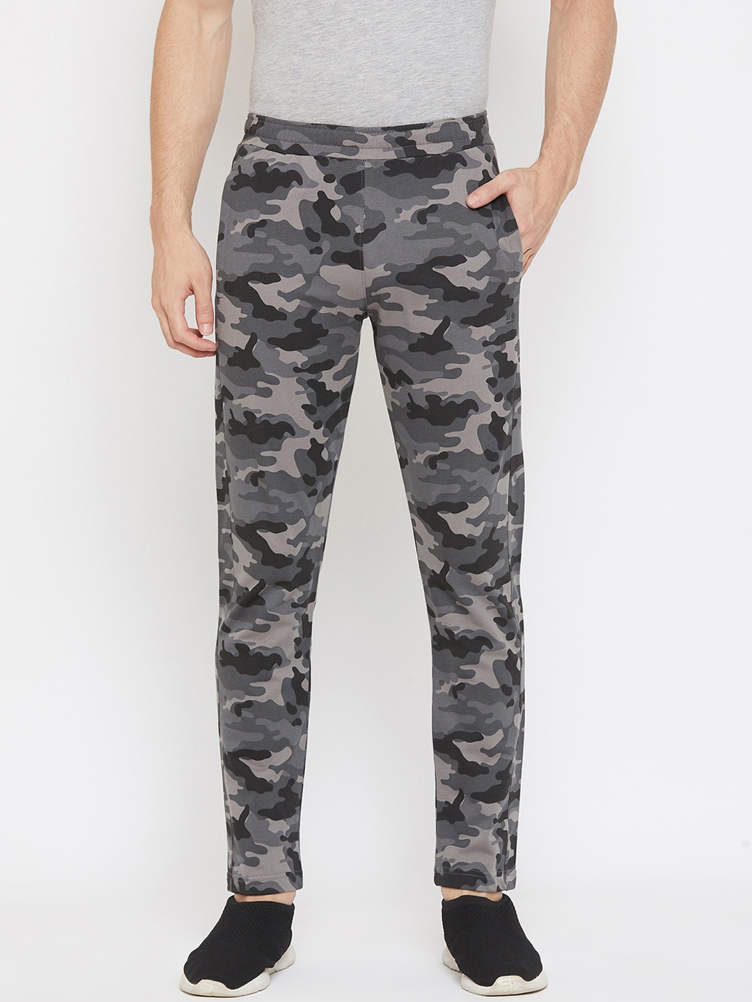 

Okane Men Grey Camouflage Printed Cotton Track Pants