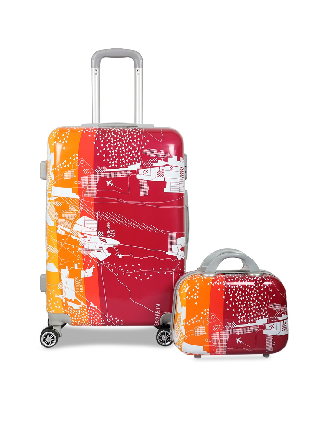 

Polo Class Printed Luggage Trolley Bag with Vanity Bag- 50 cm, Red