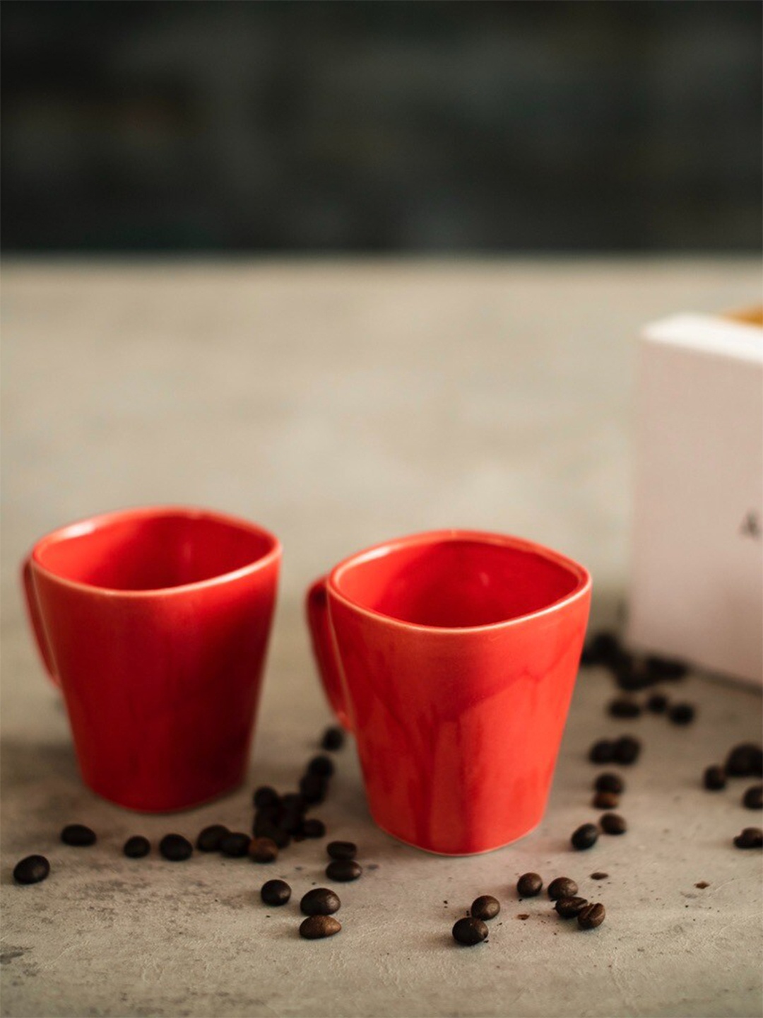 

A Tiny Mistake Set Of 2 Red Solid Ceramic Glossy Cups