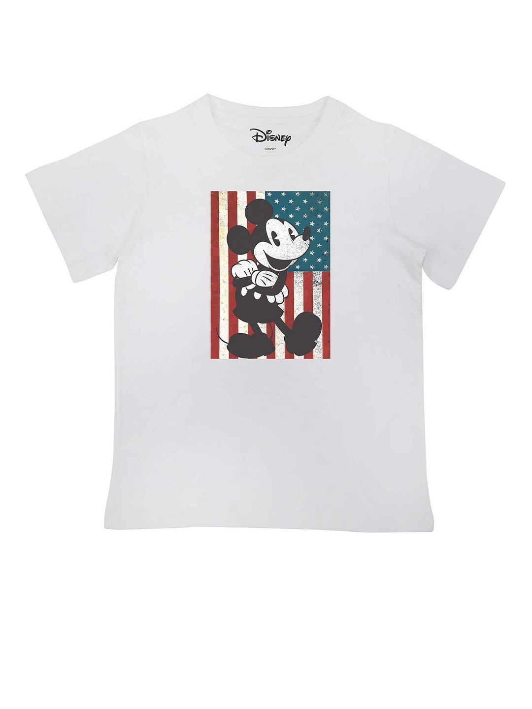 Disney by Wear Your Mind Boys White Mickey Mouse Printed Cotton T-shirt