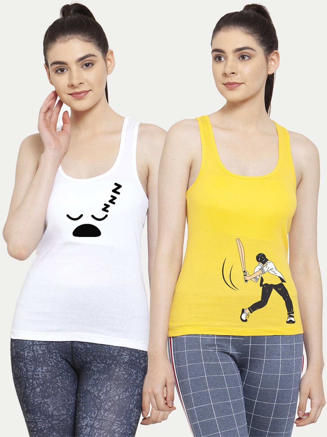 

Friskers Pack Of 2 White & Yellow Tank Tops