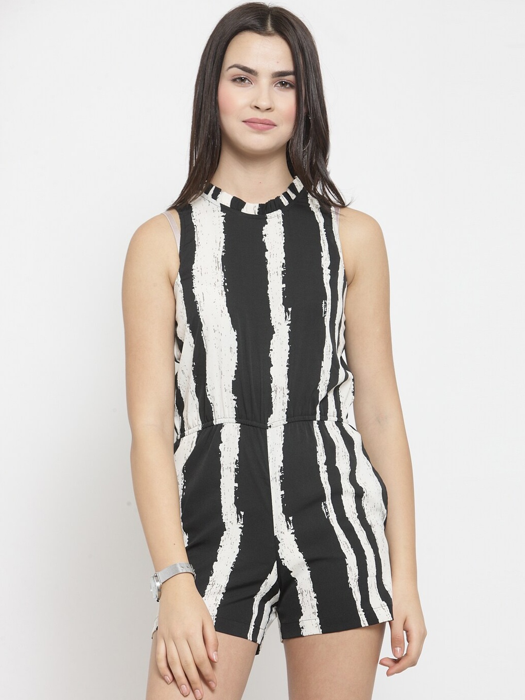 

Purple State White & Black Striped Jumpsuit