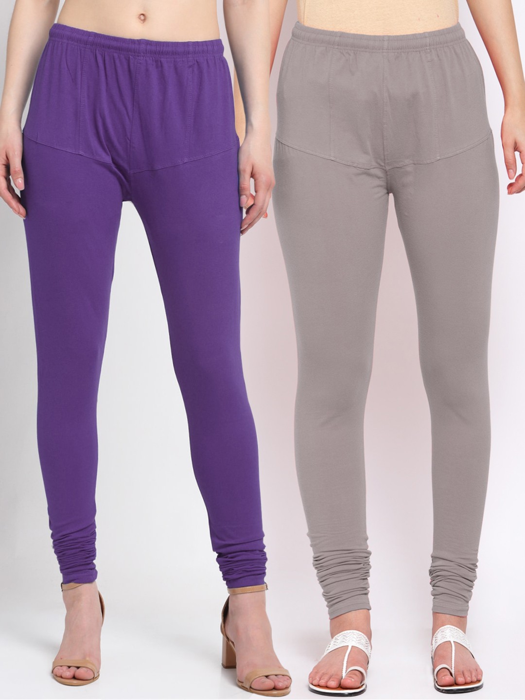 

KLOTTHE Women Pack Of 2 Solid Cotton Churidar-Length Leggings, Purple