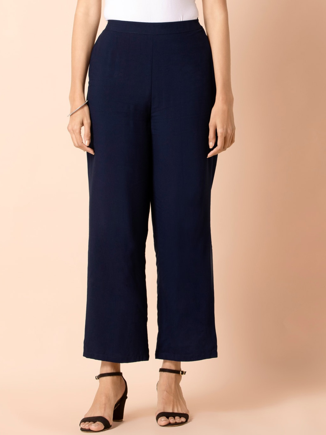 

Rang by Indya Women Blue Solid Parallel Trousers