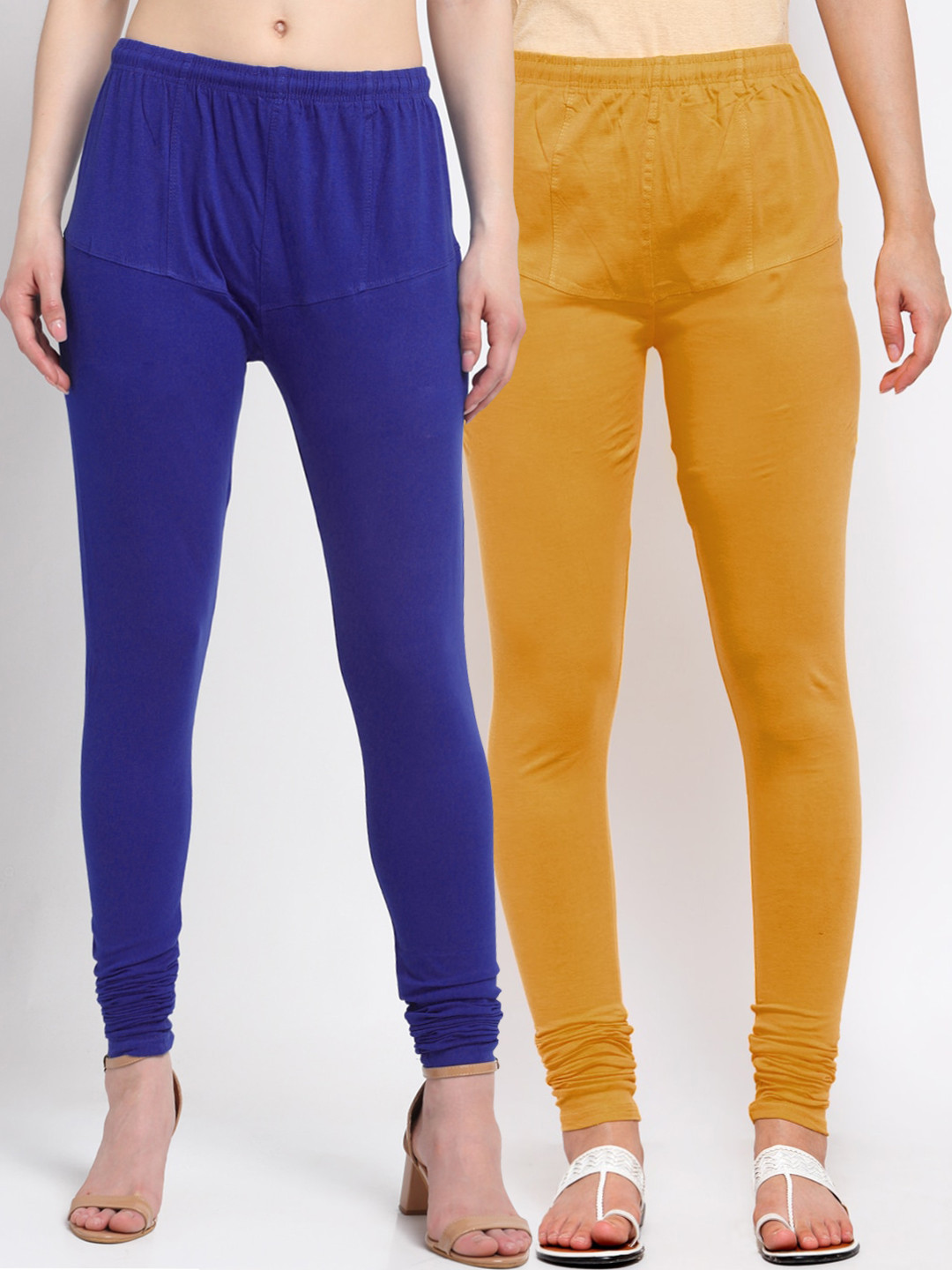 

KLOTTHE Women Pack Of 2 Solid Cotton Churidar-Length Leggings, Blue