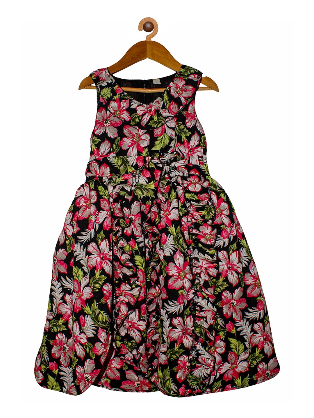 

KiddoPanti Girls Black & Red Floral Georgette Dress
