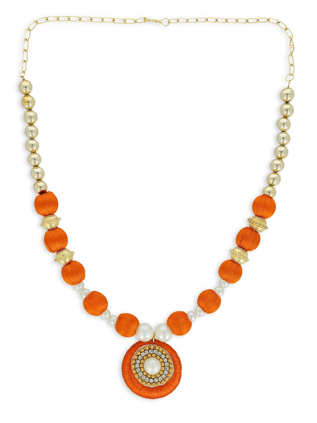 

AKSHARA Gold-Toned & Orange Handcrafted Necklace