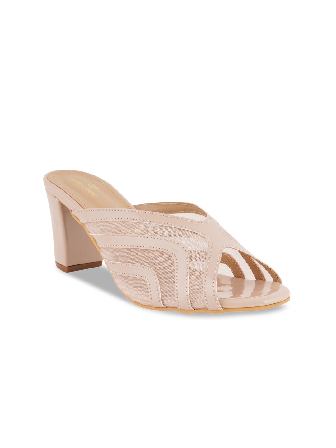 

pelle albero Women Beige Textured Block Peep Toes with Laser Cuts