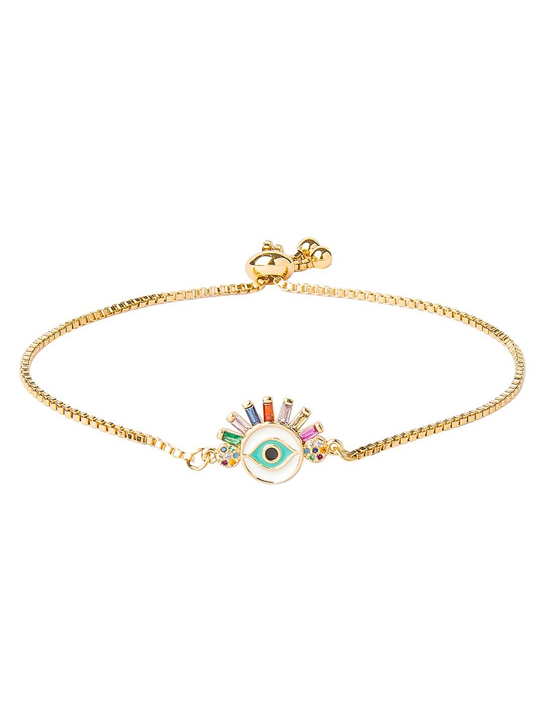 Moon Dust Women Gold-Toned & Blue Brass American Diamond Gold-Plated Charm Bracelet