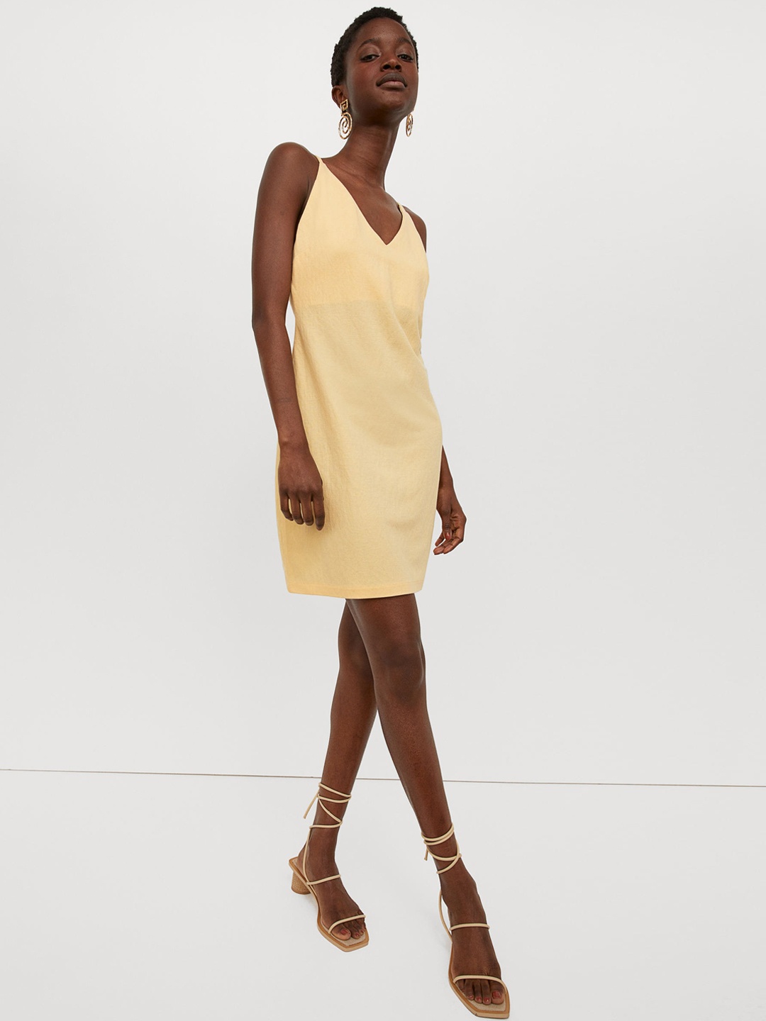 

H&M Women Yellow V-Neck Dress