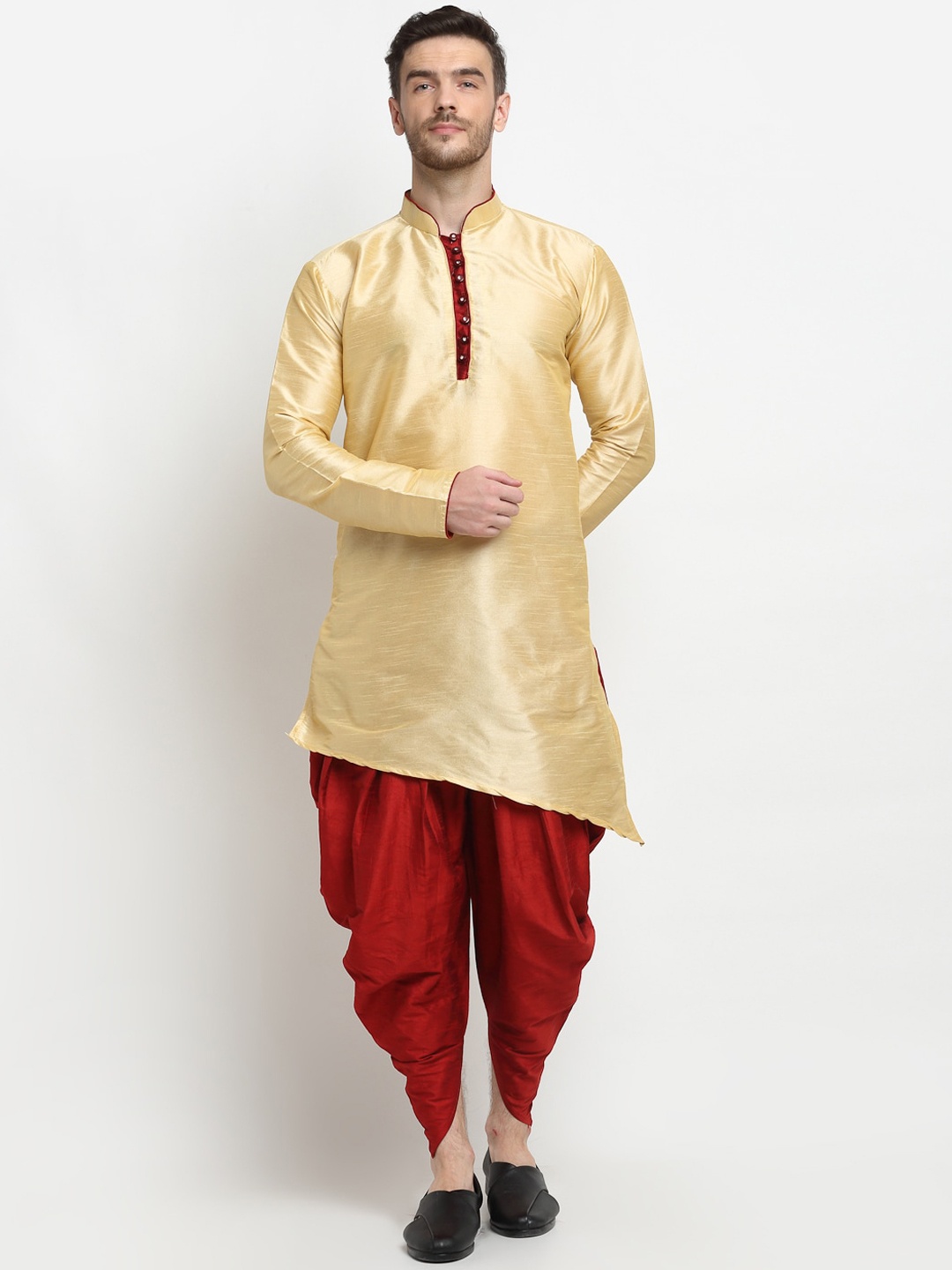 

Benstoke Men's Gold-Toned Dupion Silk Kurta with Dhoti Pants