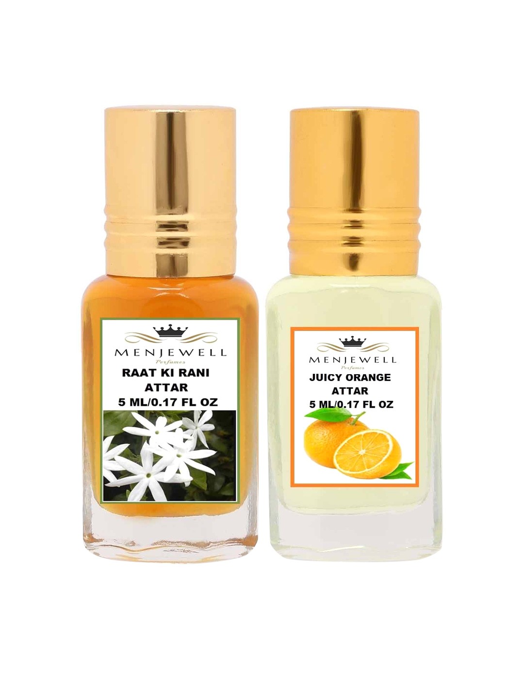 

Menjewell Set of 2 Raat Ki Rani & Juicy Orange Attar, Transparent