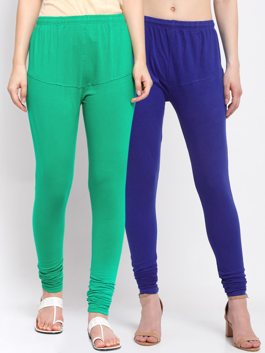 

KLOTTHE Women Pack Of 2 Solid Cotton Churidar-Length Leggings, Navy blue