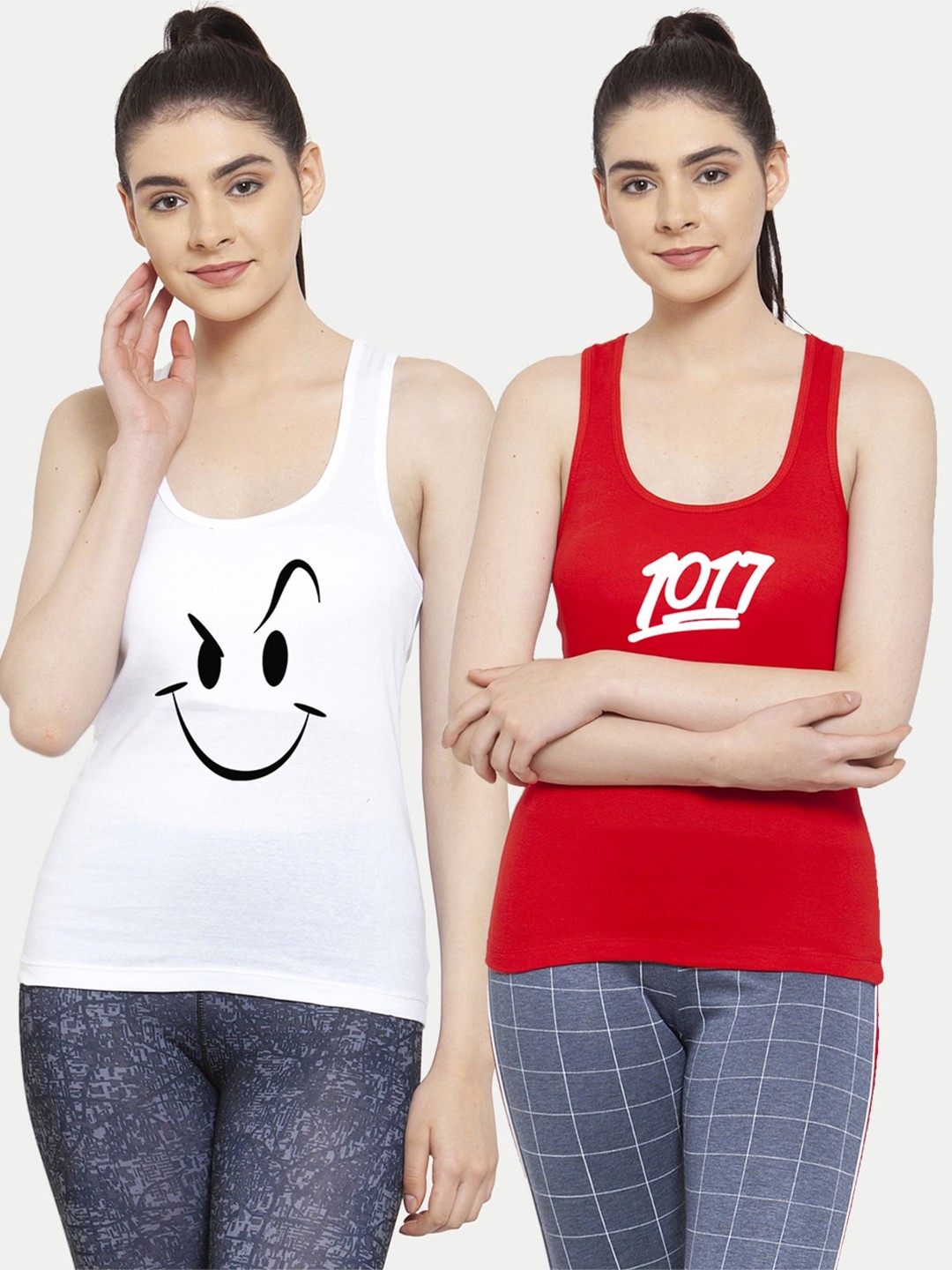 

Friskers Pack of 2 Printed Tank Tops, White