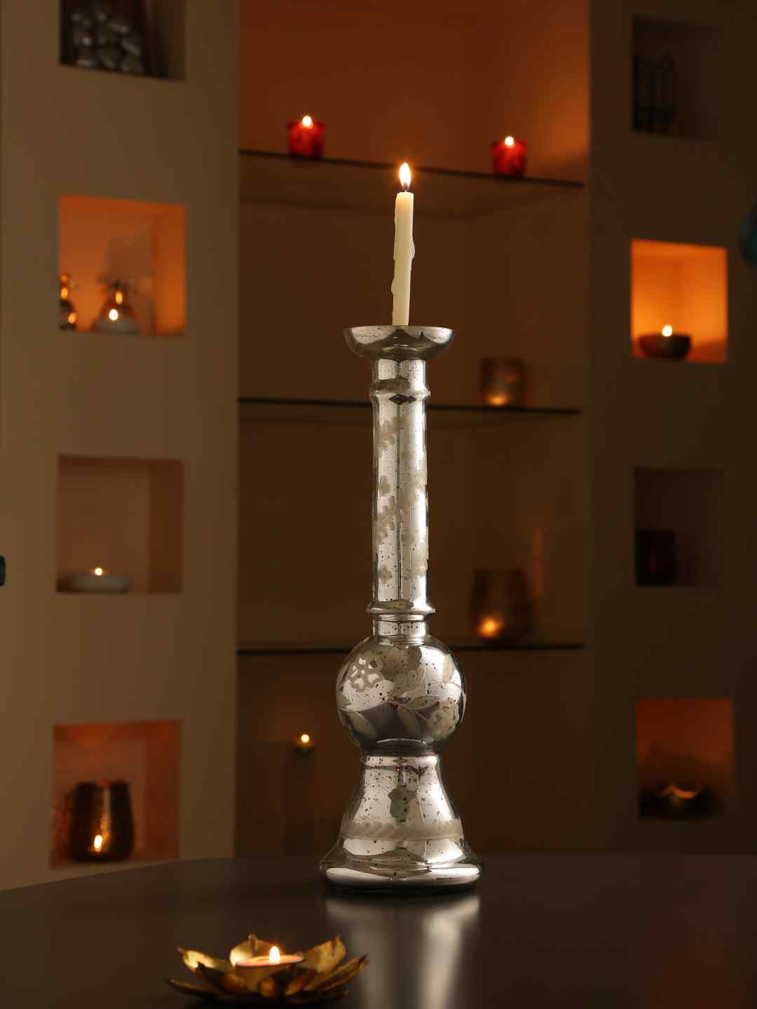 

Amoliconcepts Silver-Toned Medium Glass Candle Holder
