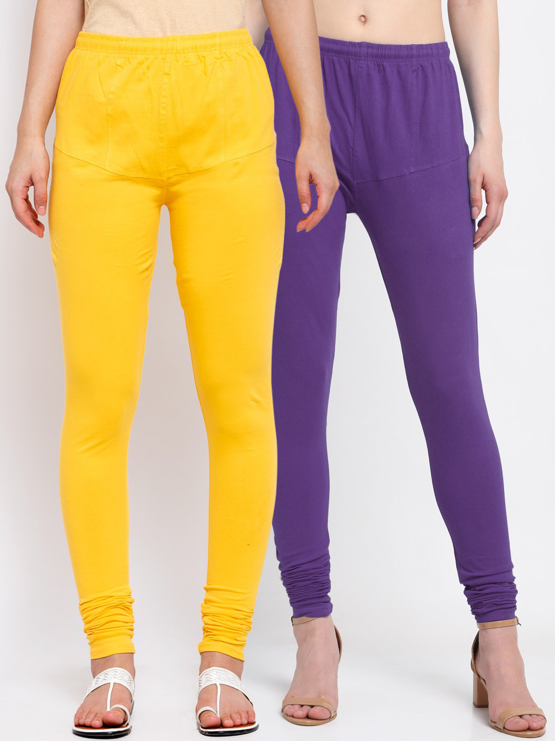 

KLOTTHE Women Pack Of 2 Solid Churidar-Length Cotton Leggings, Purple