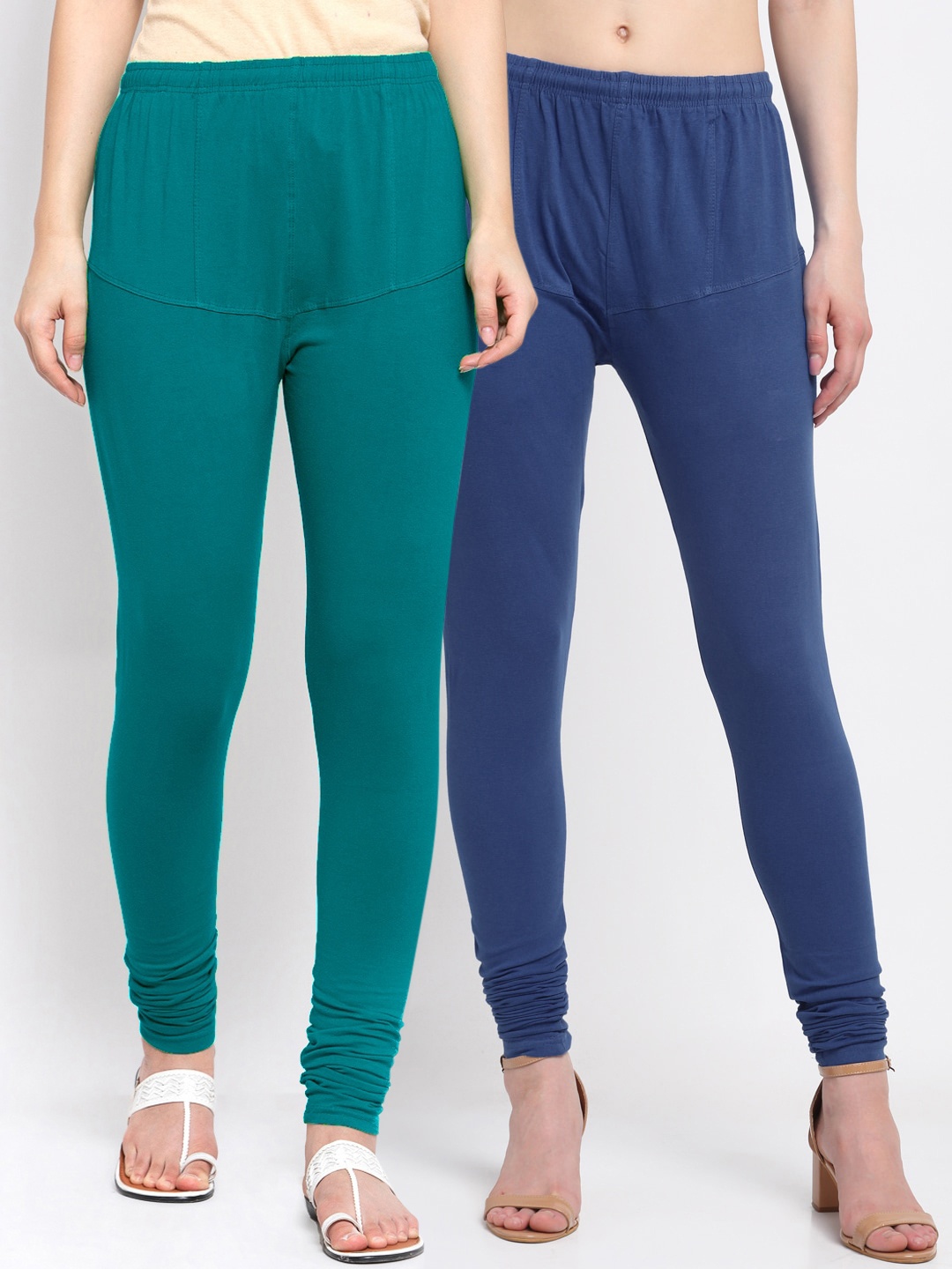 

KLOTTHE Women Pack Of 2 Solid Cotton Churidar-Length Leggings, Blue