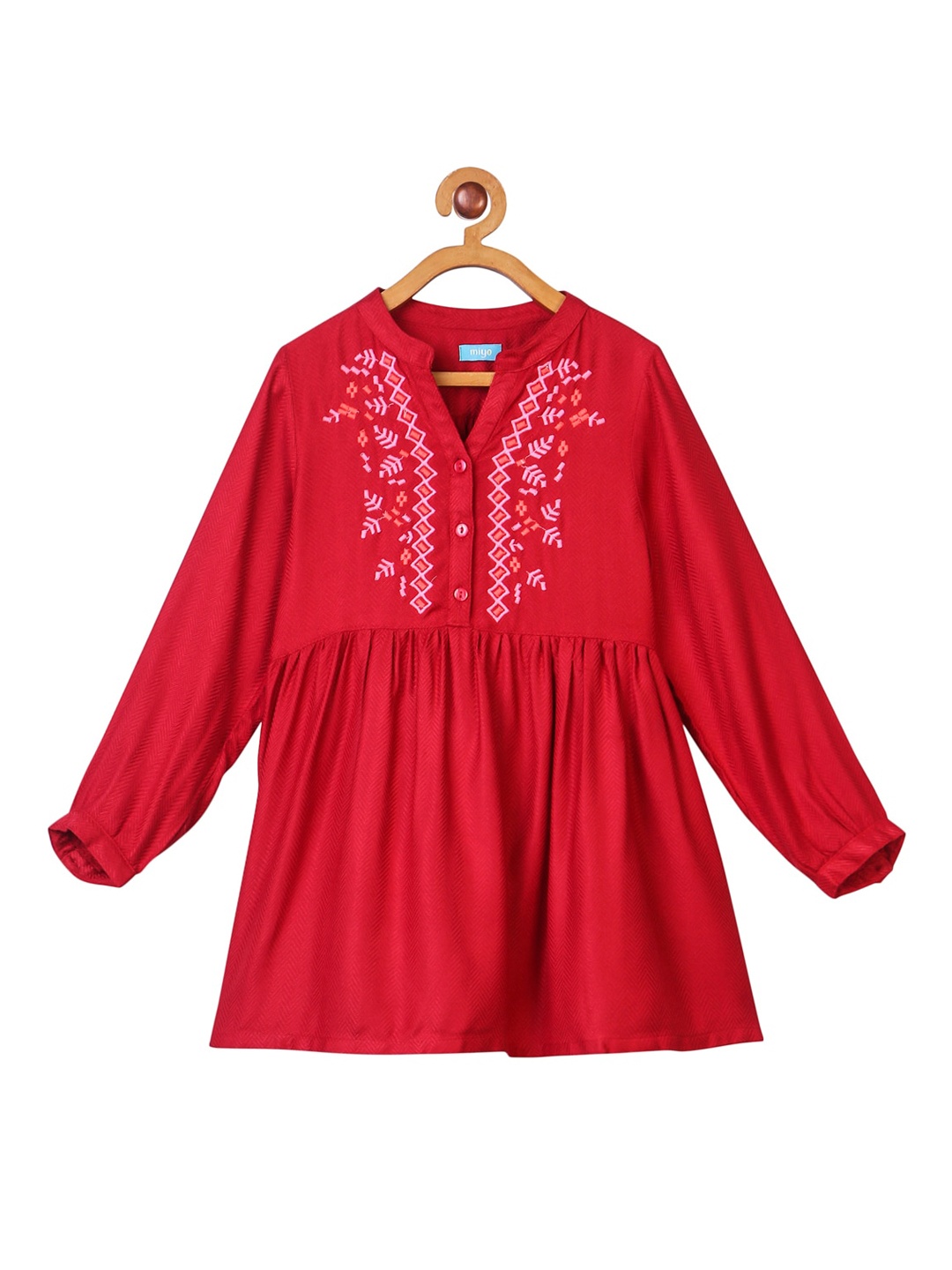 

Miyo Red Embroidered Drop-Waist Dress