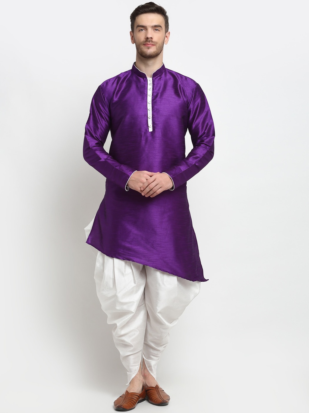 

Benstoke Men Purple Dupion Silk Kurta with Dhoti Pants