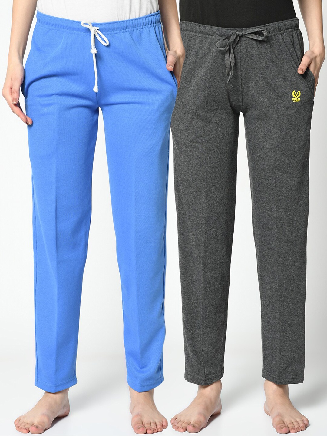 

VIMAL JONNEY Women Pack Of 2 Solid Lounge Pants, Blue