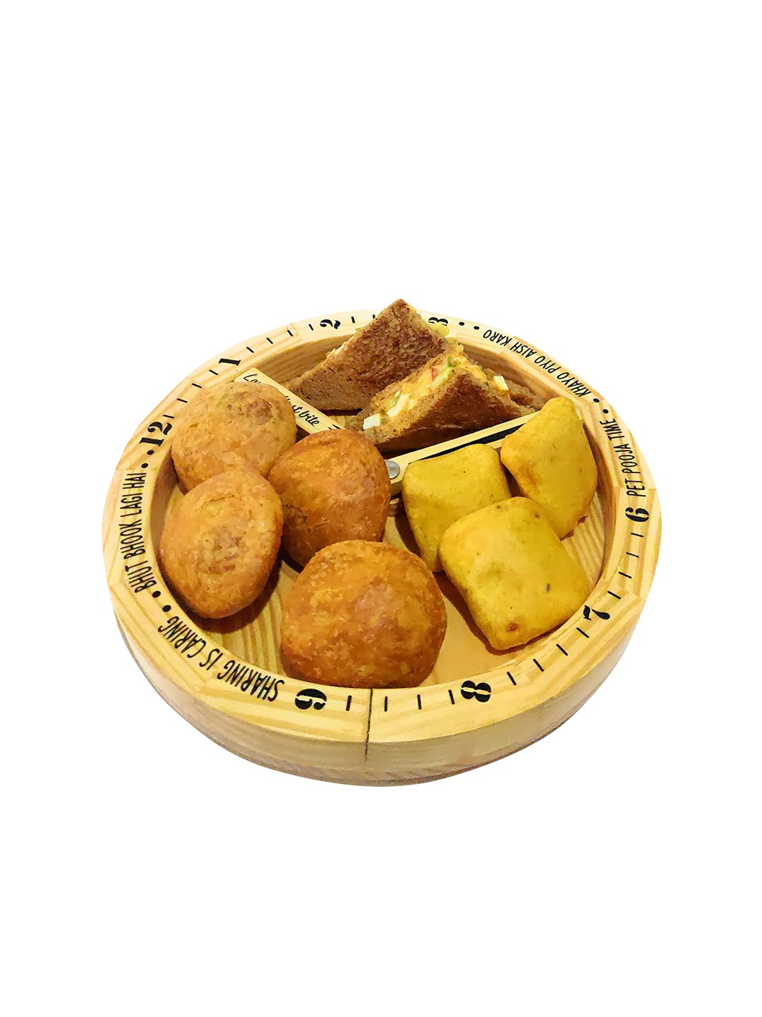 

EK DO DHAI Beige & Black Wooden Clock Platter