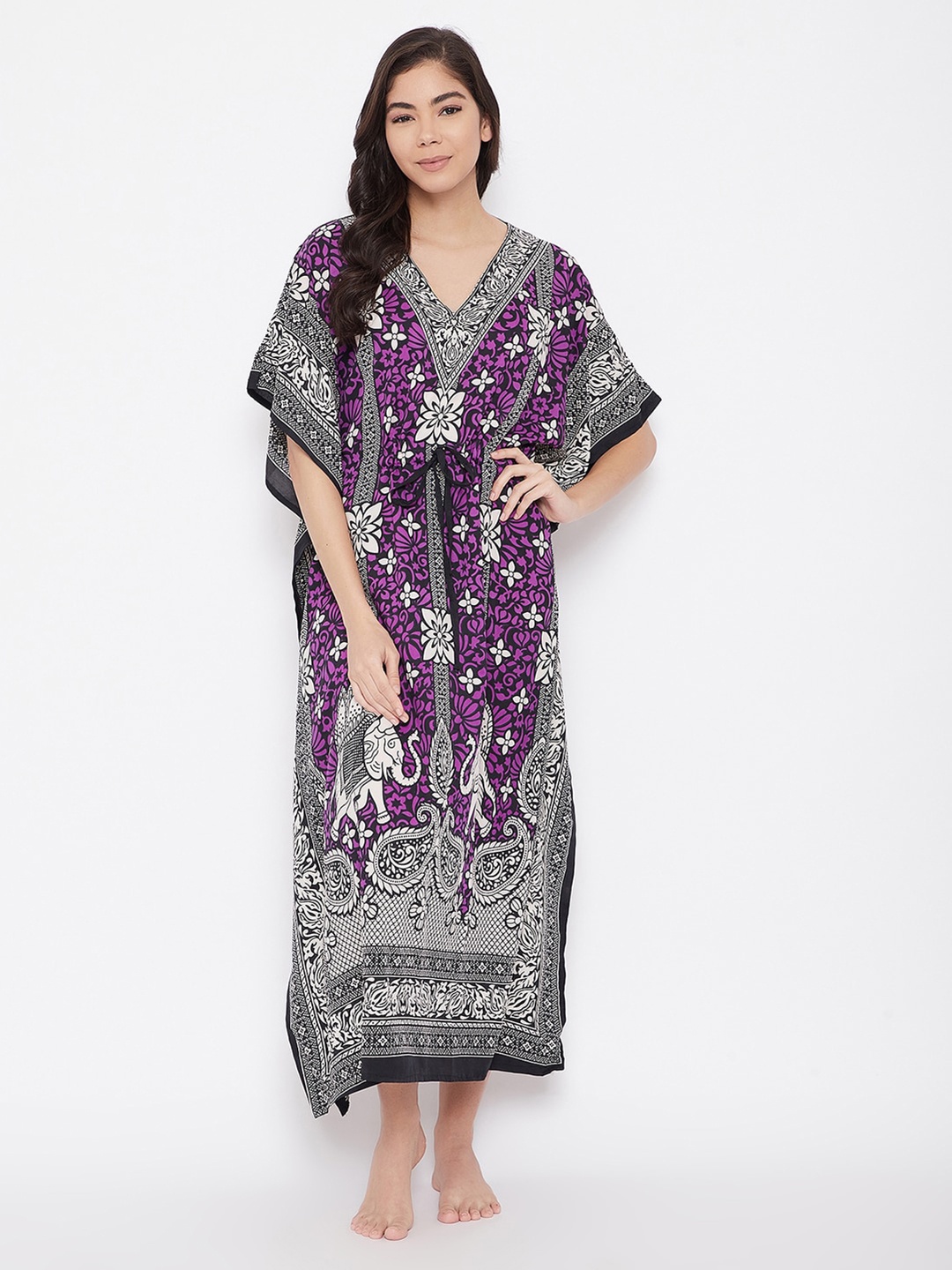 

Clovia Purple Printed Kaftan Maxi Nightdress