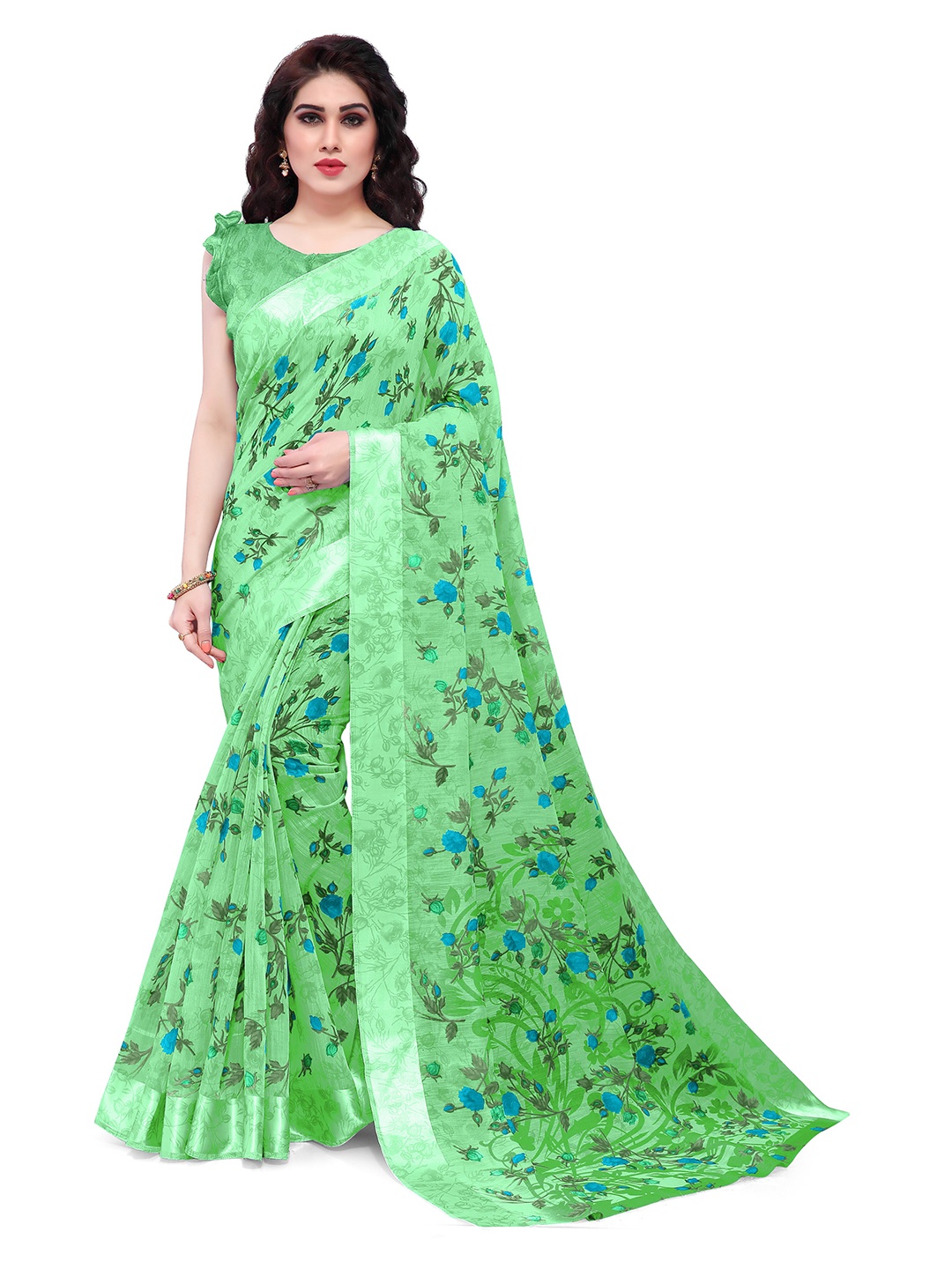 

KALINI Green & Blue Floral Bagh Saree