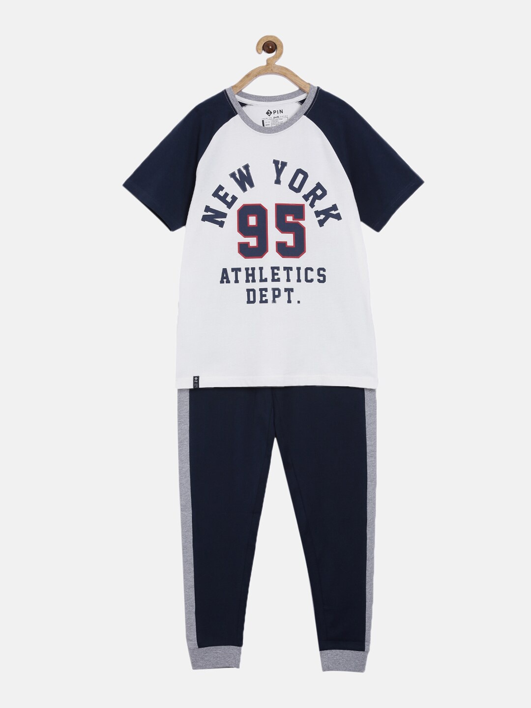 

3PIN Boys White & Navy Blue Cotton Printed T-shirt