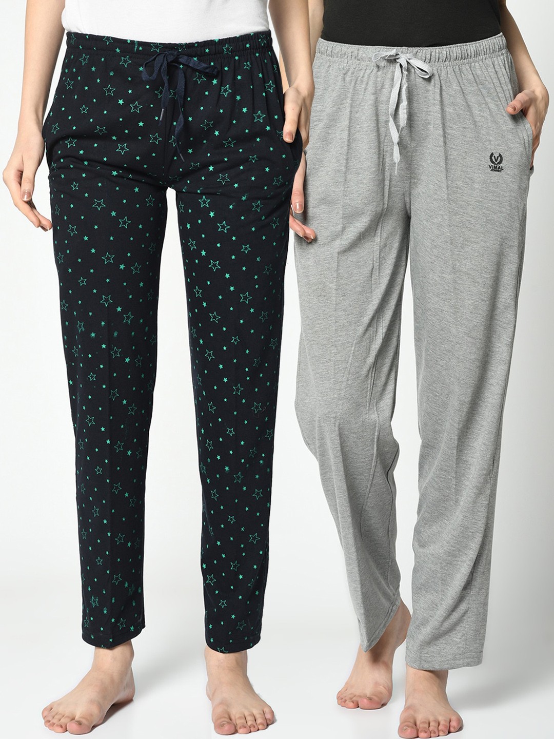

VIMAL JONNEY Women Pack Of 2 Lounge Pants, Navy blue