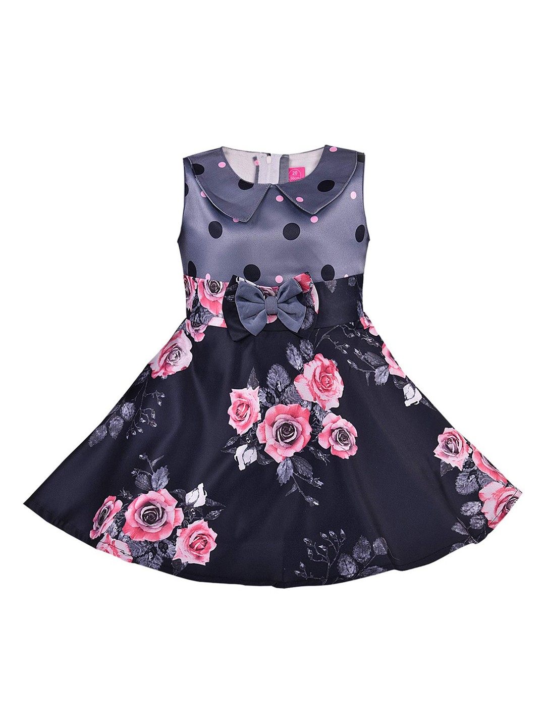 

Wish Karo Grey Floral Peter Pan Collar Satin Dress