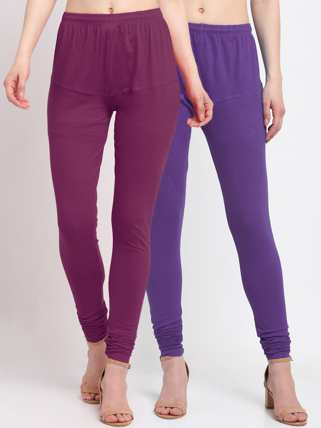 

KLOTTHE Women Pack Of 2 Solid Churidar-Length Cotton Leggings, Purple