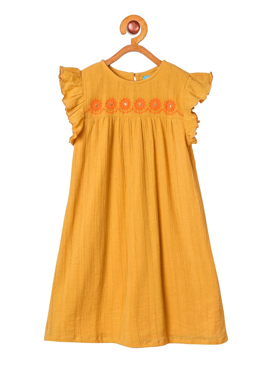 

Miyo Girls Yellow Embroidered A-Line Dress