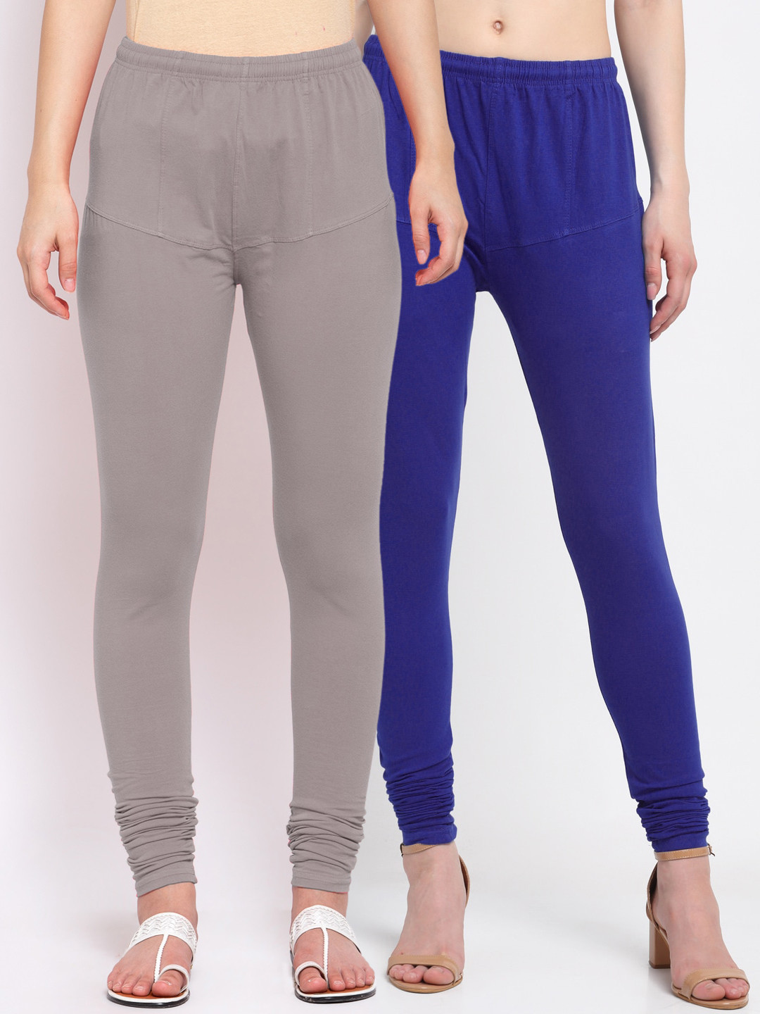 

KLOTTHE Women Pack Of 2 Solid Cotton Churidar-Length Leggings, Blue