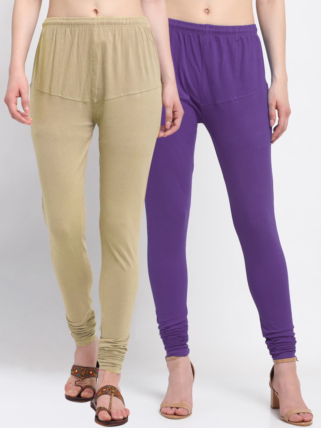 

KLOTTHE Women Pack Of 2 Solid Cotton Churidar-Length Leggings, Purple