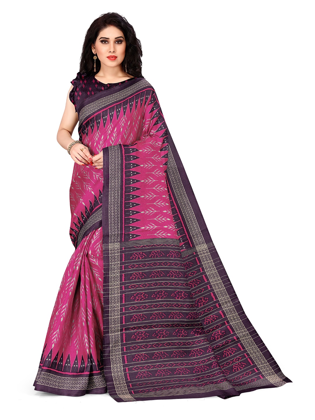 

KALINI Pink & White Art Silk Printed Saree