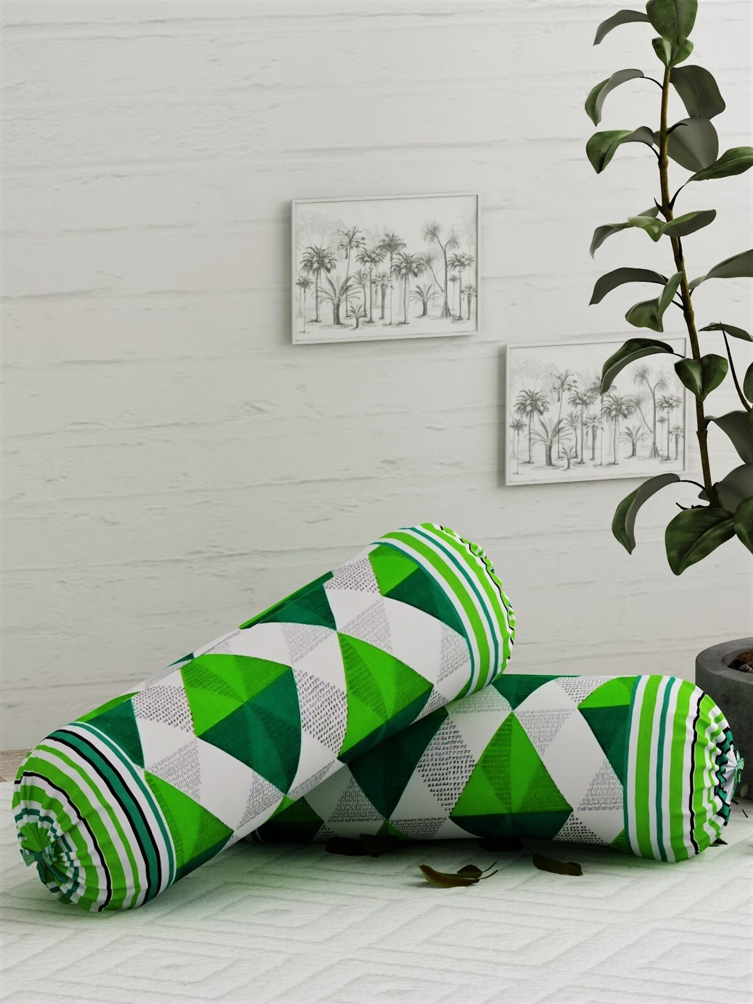 

Salona Bichona Set Of 2 Green Printed 104TC Cotton Bolster Cover