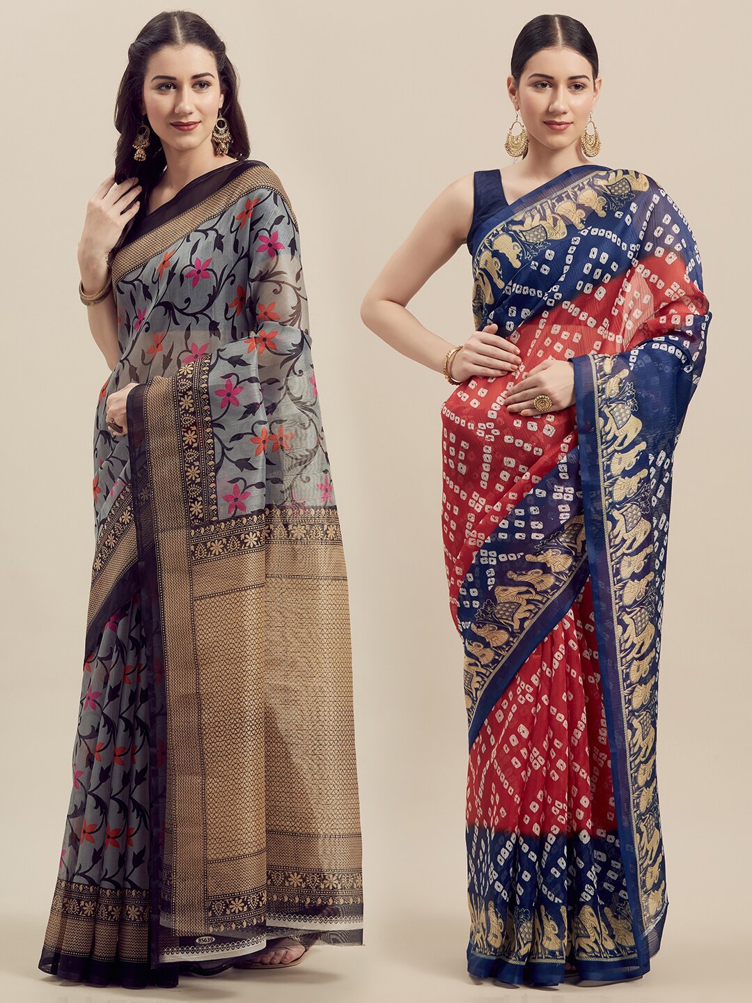 

KALINI Women Pack Of 2 Printed Sarees, Grey