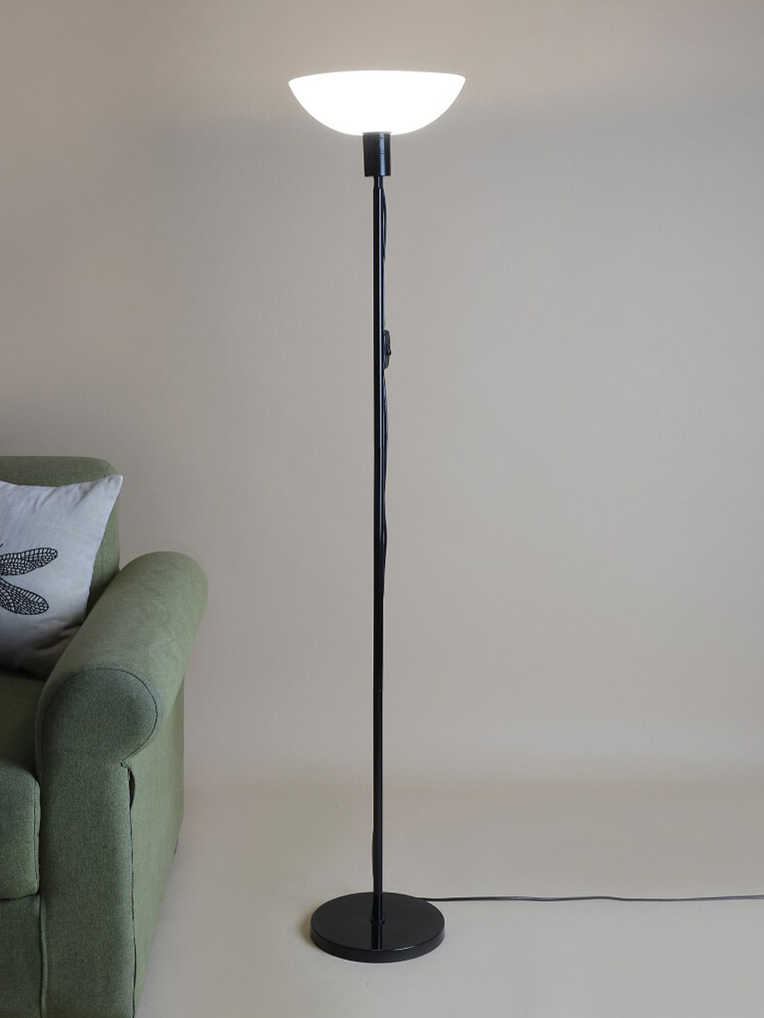 

SANDED EDGE Black & White Contemporary Torchiere Lamp with Shade