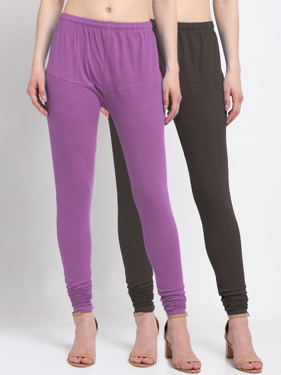 

KLOTTHE Women Pack Of 2 Solid Cotton Churidar-Length Leggings, Purple